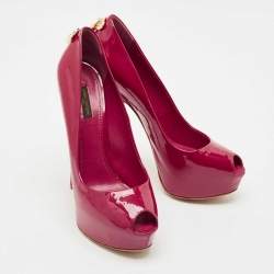 Pre Owned Louis Vuitton Dark Pink Patent Leather Oh Really! Peep Toe Platform Pumps Size 41