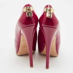 Pre Owned Louis Vuitton Dark Pink Patent Leather Oh Really! Peep Toe Platform Pumps Size 41