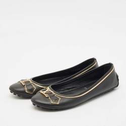 Louis Vuitton Black Leather Oxford Ballet Flats Size 38.5