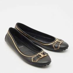 Louis Vuitton Black Leather Oxford Ballet Flats Size 38.5