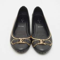 Louis Vuitton Black Leather Oxford Ballet Flats Size 38.5