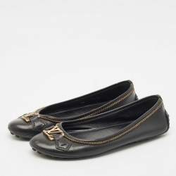Louis Vuitton Black Leather Zipper Trim Oxford Ballet Flats Size 36