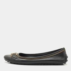 Louis Vuitton Black Leather Zipper Trim Oxford Ballet Flats Size 36