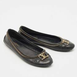 Louis Vuitton Black Leather Zipper Trim Oxford Ballet Flats Size 36