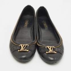 Louis Vuitton Black Leather Zipper Trim Oxford Ballet Flats Size 36