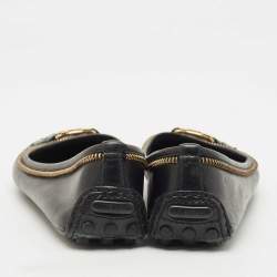 Louis Vuitton Black Leather Zipper Trim Oxford Ballet Flats Size 36