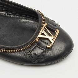 Louis Vuitton Black Leather Zipper Trim Oxford Ballet Flats Size 36