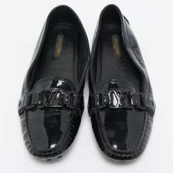 Louis Vuitton Black Patent Leather Oxford Slip On Loafers Size 37