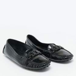 Louis Vuitton Black Patent Leather Oxford Slip On Loafers Size 37