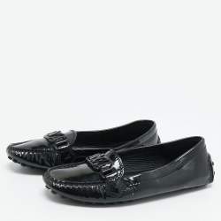 Louis Vuitton Black Patent Leather Oxford Slip On Loafers Size 37