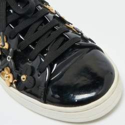 Louis Vuitton Black Patent Leather Blossom Floral Embellished Frontrow Sneakers Size 36