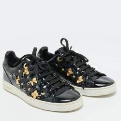 Louis Vuitton Black Patent Leather Blossom Floral Embellished Frontrow Sneakers Size 36