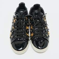 Louis Vuitton Black Patent Leather Blossom Floral Embellished Frontrow Sneakers Size 36