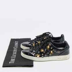 Louis Vuitton Black Patent Leather Blossom Floral Embellished Frontrow Sneakers Size 36