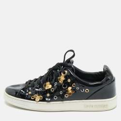 Louis Vuitton Black Patent Leather Blossom Floral Embellished Frontrow Sneakers Size 36