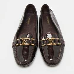 Louis Vuitton Burgundy Patent Leather Oxford Loafers Size 39