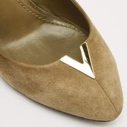 Pre Owned Louis Vuitton Green  Suede Heart Breaker Pointed Toe Pumps Size 37