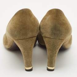 Pre Owned Louis Vuitton Green  Suede Heart Breaker Pointed Toe Pumps Size 37