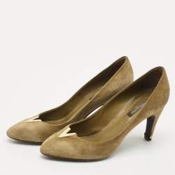 Pre Owned Louis Vuitton Green  Suede Heart Breaker Pointed Toe Pumps Size 37