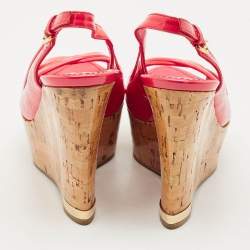 Louis Vuitton Red Monogram Vernis Patent Wedge Sandals Size 37.5
