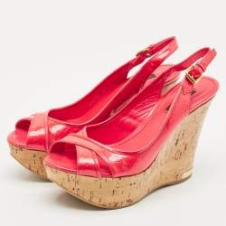 Louis Vuitton Red Monogram Vernis Patent Wedge Sandals Size 37.5