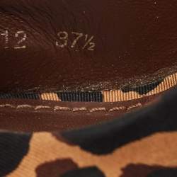 Louis Vuitton Brown Leopard Print Fabric Bow Cork Wedge Platform Slingback Pumps Size 37.5