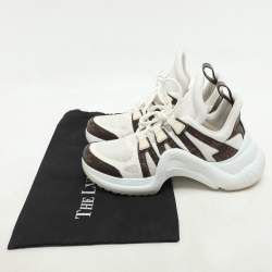 Pre Owned حذاء رياضي لوي فيتون أبيض/بني شبكي ومغلف بقماش مونوجرامي أرشلايت منخفض مقاس 37.5