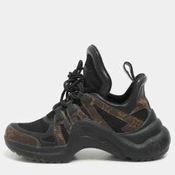 Louis Vuitton Black/Brown Satin, Mesh, Leather and Monogram Canvas Archlight Low-Top Sneakers Size 38