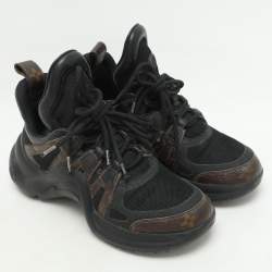 Louis Vuitton Black/Brown Satin, Mesh, Leather and Monogram Canvas Archlight Low-Top Sneakers Size 38