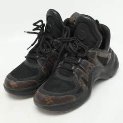 Louis Vuitton Black/Brown Satin, Mesh, Leather and Monogram Canvas Archlight Low-Top Sneakers Size 38