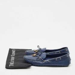 Louis Vuitton Monogram Blue Leather Gloria Bow Slip On Loafers Size 37