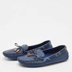 Louis Vuitton Monogram Blue Leather Gloria Bow Slip On Loafers Size 37
