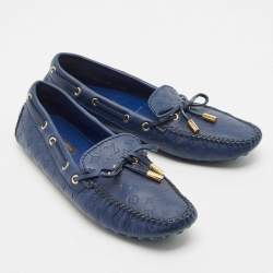 Louis Vuitton Monogram Blue Leather Gloria Bow Slip On Loafers Size 37