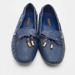Louis Vuitton Monogram Blue Leather Gloria Bow Slip On Loafers Size 37