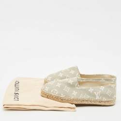 Pre Owned Louis Vuitton Grey/White Monogram Canvas Starboard Espadrille Flats Size 37