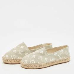 Pre Owned Louis Vuitton Grey/White Monogram Canvas Starboard Espadrille Flats Size 37