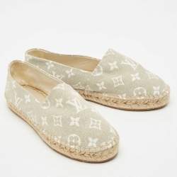 Pre Owned Louis Vuitton Grey/White Monogram Canvas Starboard Espadrille Flats Size 37