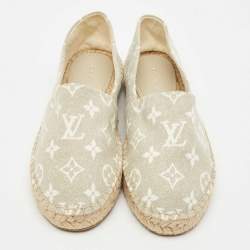 Pre Owned Louis Vuitton Grey/White Monogram Canvas Starboard Espadrille Flats Size 37