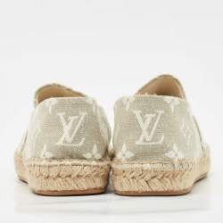 Pre Owned Louis Vuitton Grey/White Monogram Canvas Starboard Espadrille Flats Size 37