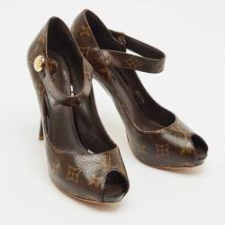 Pre Owned Louis Vuitton Brown Monogram Canvas Ritual Mary Jane Pumps Size 37.5