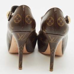 Pre Owned Louis Vuitton Brown Monogram Canvas Ritual Mary Jane Pumps Size 37.5