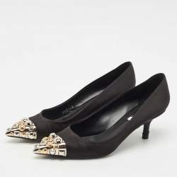 Louis Vuitton Black Satin Bernice Studded Pumps Size 37.5
