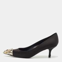 Louis Vuitton Black Satin Bernice Studded Pumps Size 37.5