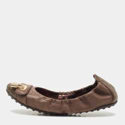 Louis Vuitton Brown Monogram Canvas and Shimmer Leather Lucky Ballet Flats Size 38