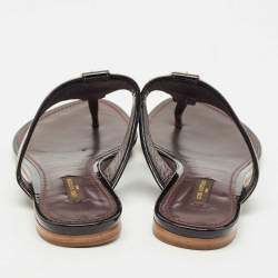 Pre Owned Louis Vuitton Burgundy Patent Leather Thong Flat Slides  Size 38.5