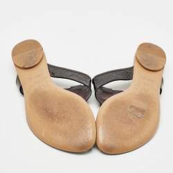 Pre Owned Louis Vuitton Burgundy Patent Leather Thong Flat Slides  Size 38.5