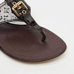 Pre Owned Louis Vuitton Burgundy Patent Leather Thong Flat Slides  Size 38.5