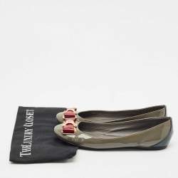 Pre Owned Louis Vuitton Grey Patent Leather Lou Bow Detail Ballet Flats Size 38