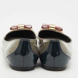 Pre Owned Louis Vuitton Grey Patent Leather Lou Bow Detail Ballet Flats Size 38