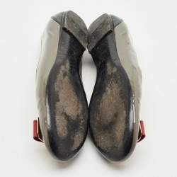 Pre Owned Louis Vuitton Grey Patent Leather Lou Bow Detail Ballet Flats Size 38